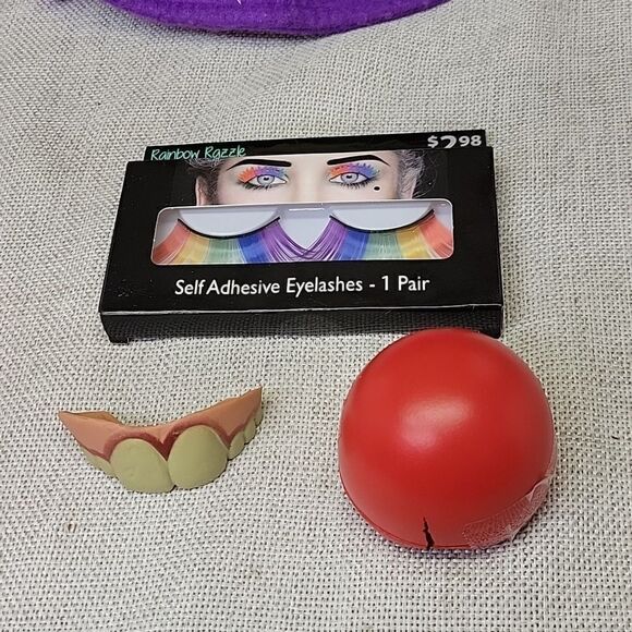 Rainbow color accessories.Hat, wigs, lashes, nose, teeth PRIDE, PARADE FUN - Picture 3 of 6